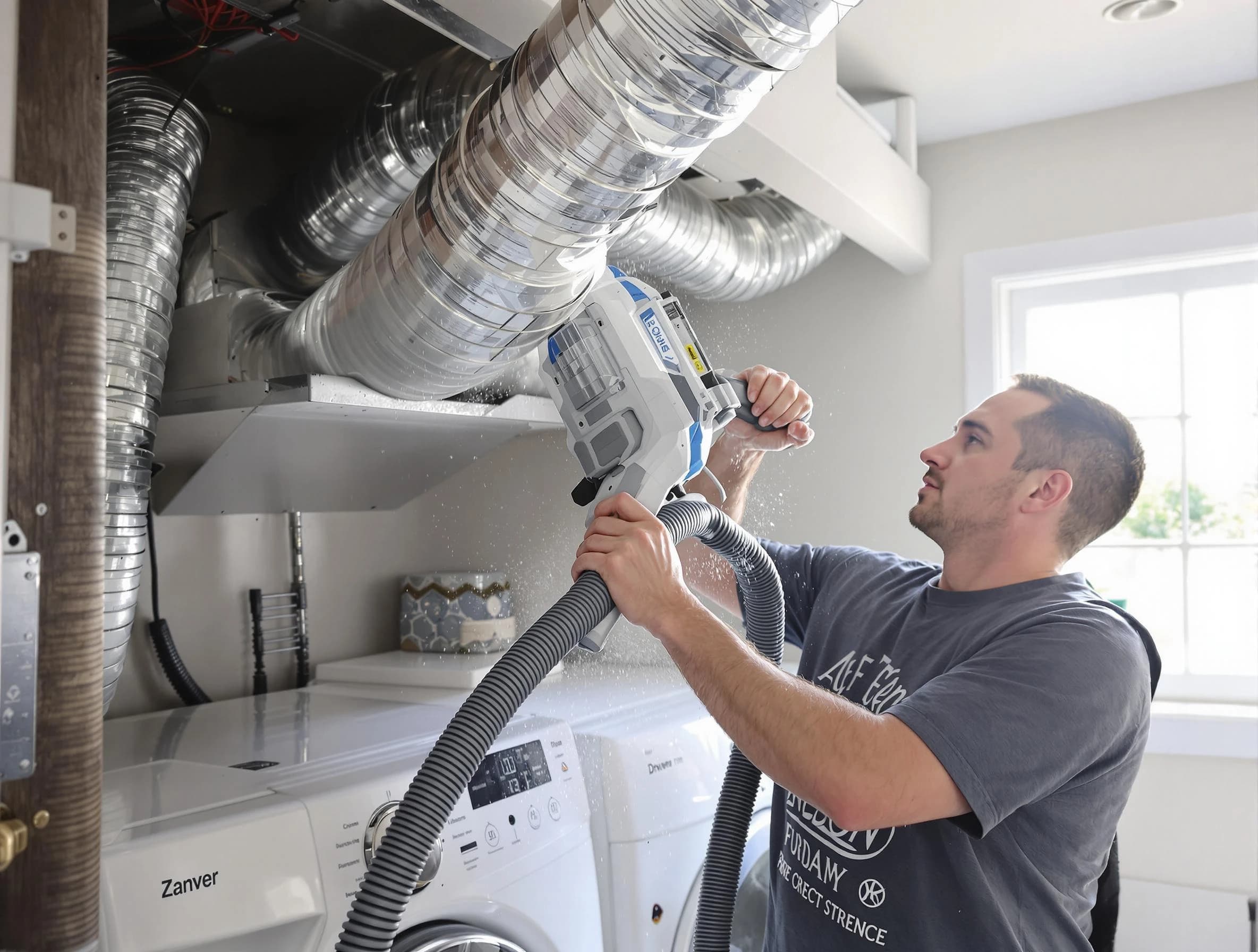 South Jordan Dryer Vent Cleaning specialist cleaning deep within a dryer vent duct system in South Jordan