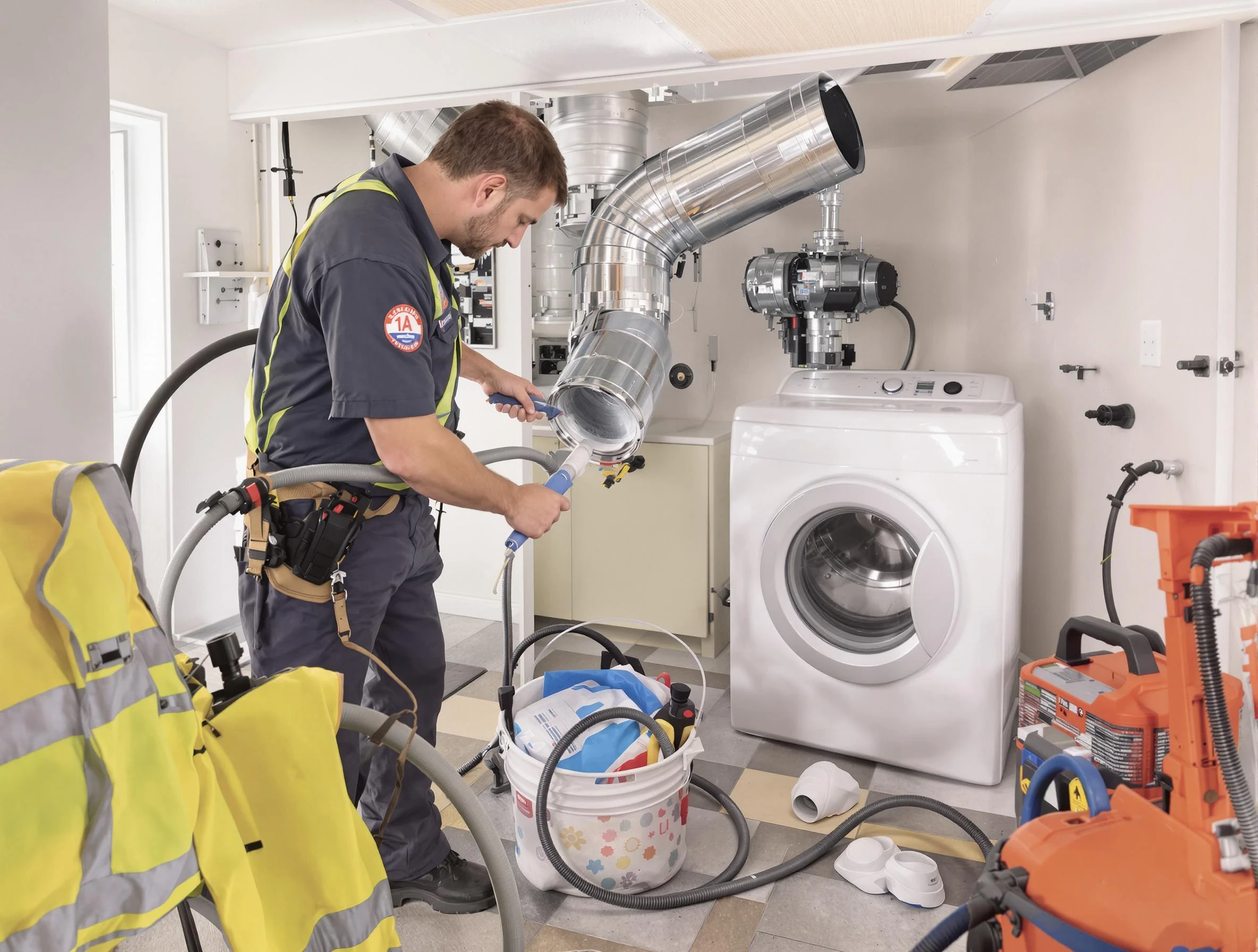 South Jordan Dryer Vent Cleaning technician using specialized equipment to clear severe dryer vent blockage in South Jordan
